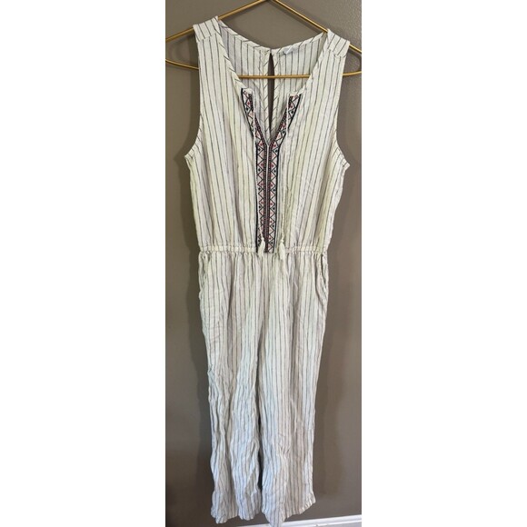 Old Navy Women’s Striped Wide Leg Sleeveless Linen Embroidered Pant Suit Size S - Picture 3 of 9